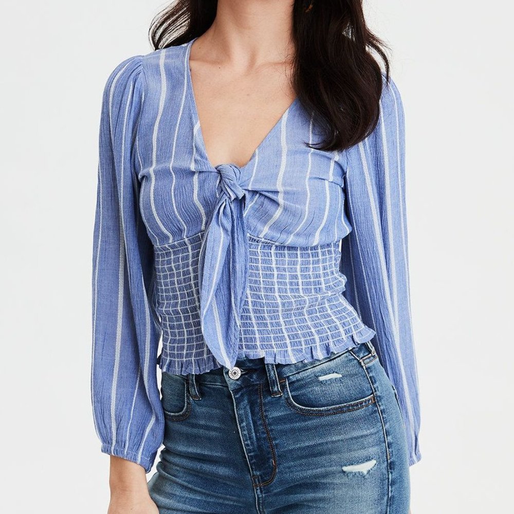 American Eagle Stripe Tie-Front Blouse